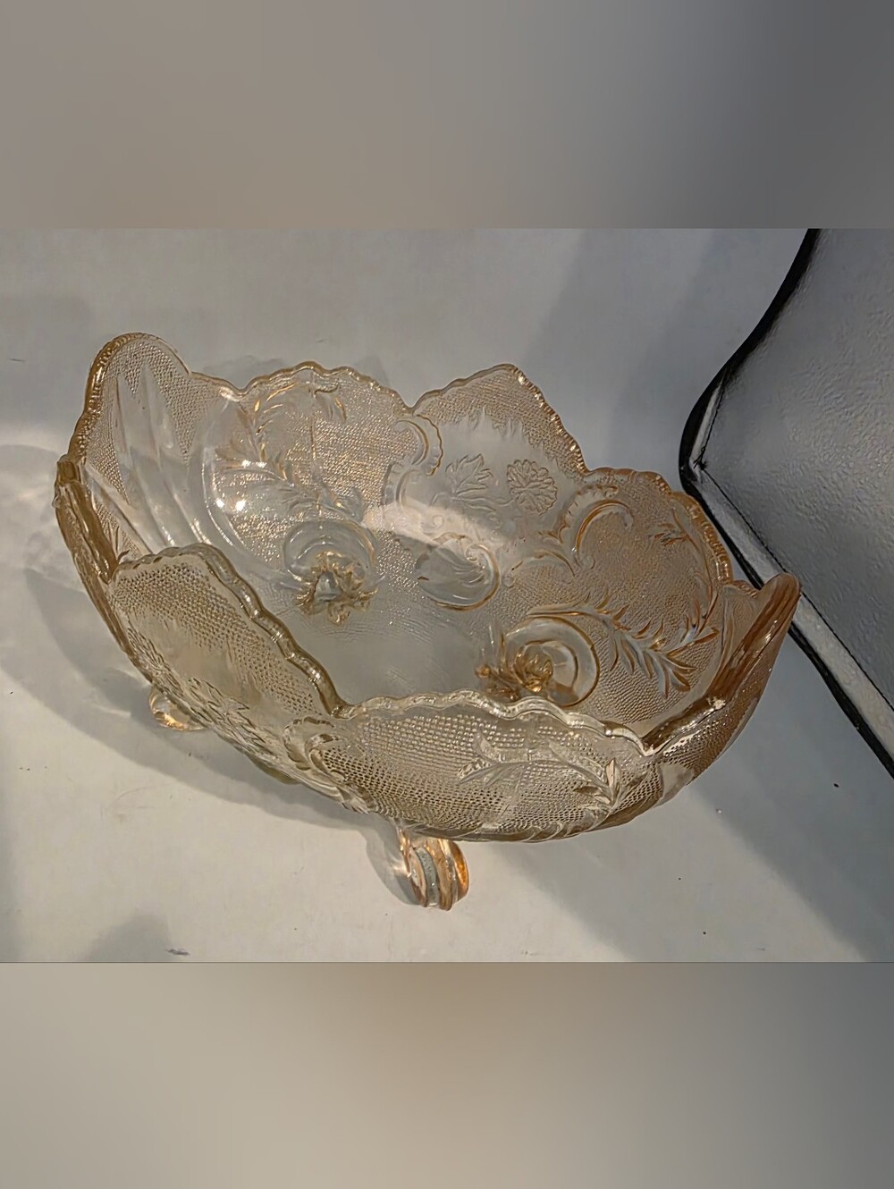 Vintage Floragold Iridescent Footed Jeanette Glass Fruit Compote Bowl